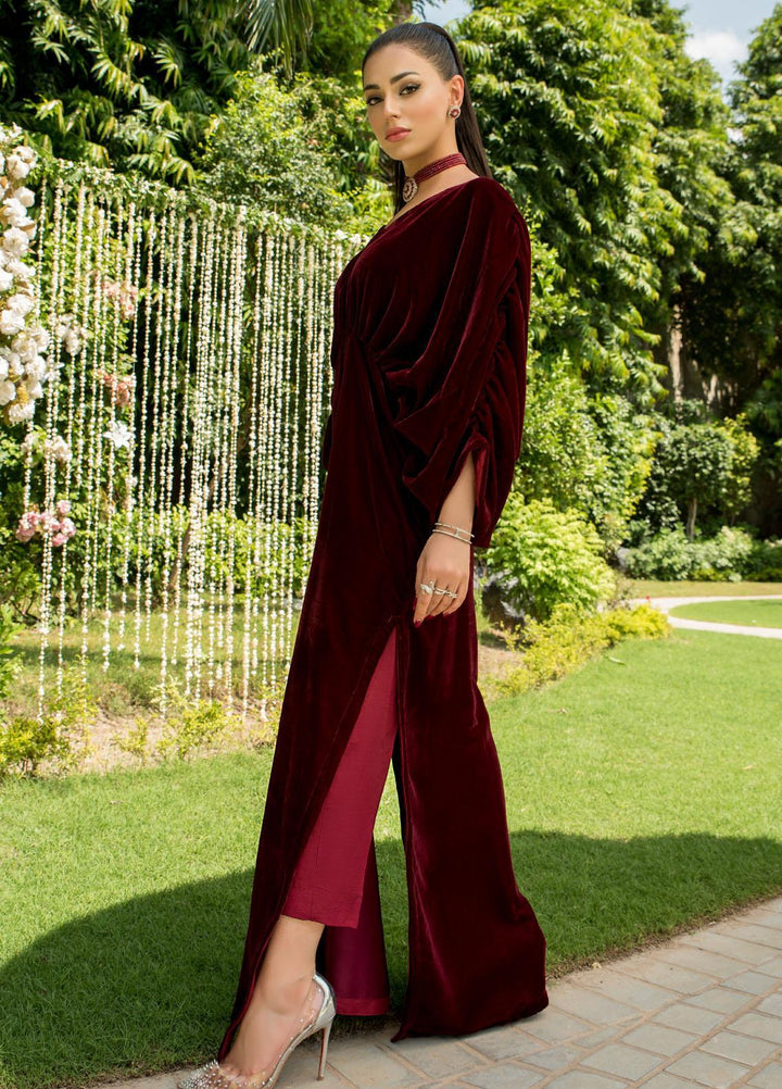 Naayas Luxury Pret  Velvet 2 Piece Dress NA22ELV Pleated Maroon