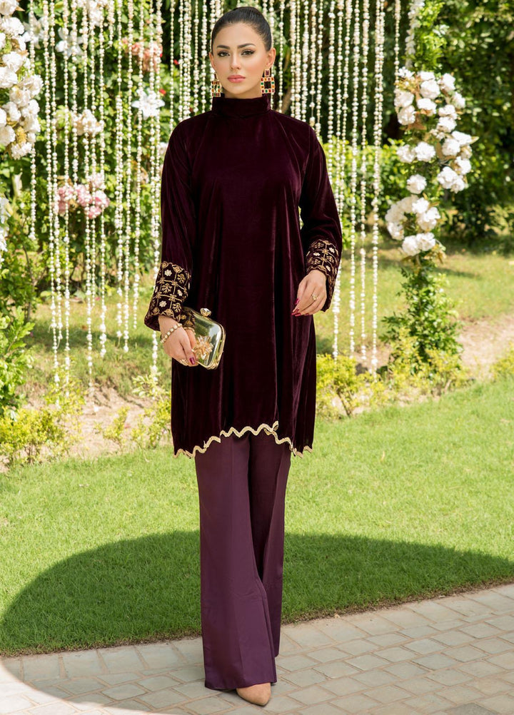 Naayas Luxury Pret  Velvet Shirt NA22ELV Plum