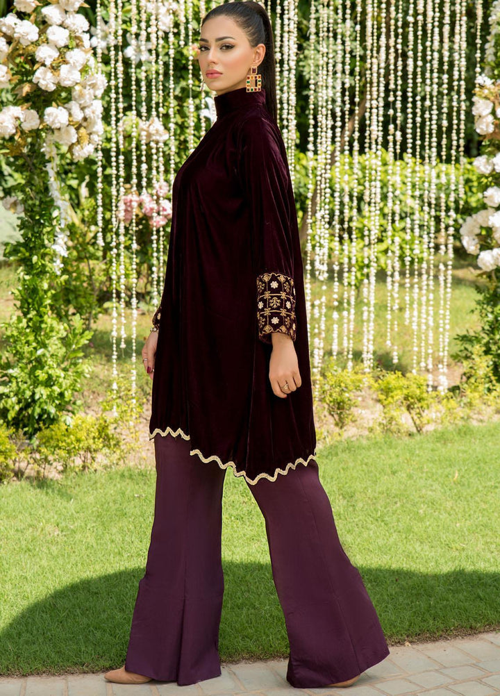 Naayas Luxury Pret  Velvet Shirt NA22ELV Plum