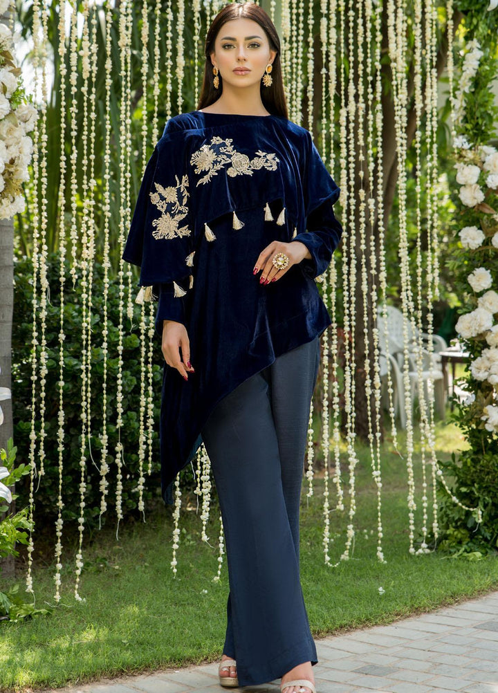 Naayas Luxury Pret  Velvet Shirt NA22ELV Blue cape