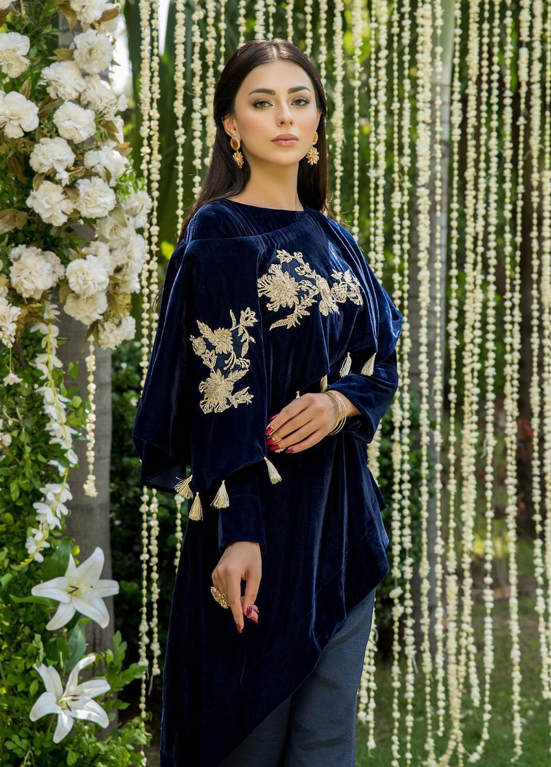 Naayas Luxury Pret  Velvet Shirt NA22ELV Blue cape
