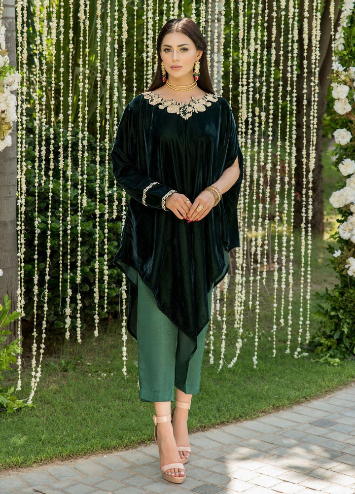Naayas Luxury Pret  Velvet Shirt NA22ELV Emerald cape