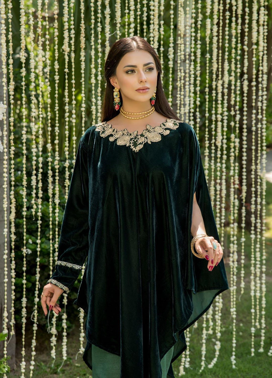 Naayas Luxury Pret  Velvet Shirt NA22ELV Emerald cape