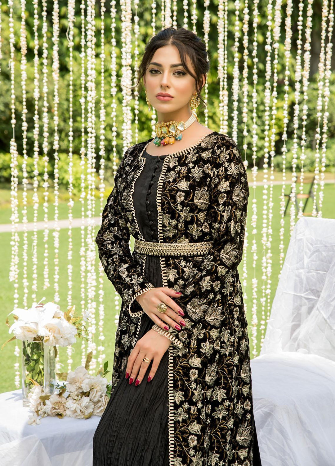 Naayas Luxury Pret  Velvet Jacket NA22ELV Black Daimond