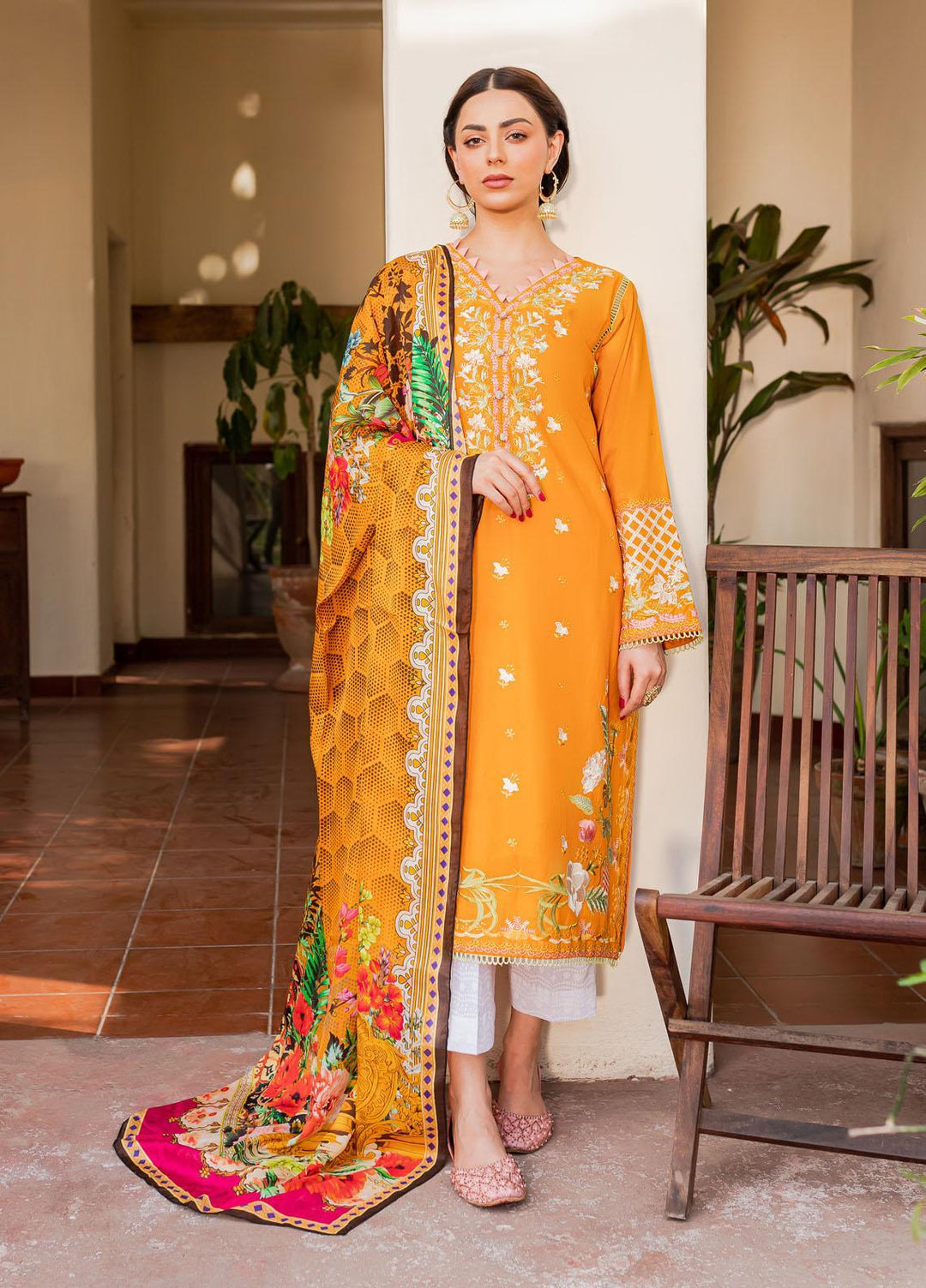 Naayas Embroidered Lawn Suits Unstitched 3 Piece NA23SL Menara mustered - Summer Collection