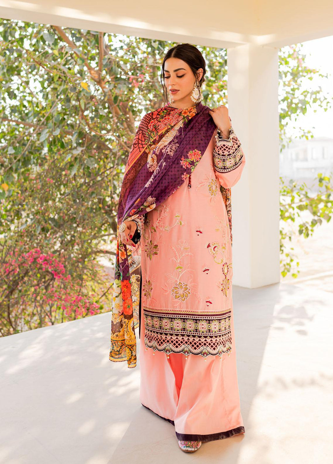 Naayas Embroidered Lawn Suits Unstitched 3 Piece NA23SL Pink Villa - Summer Collection