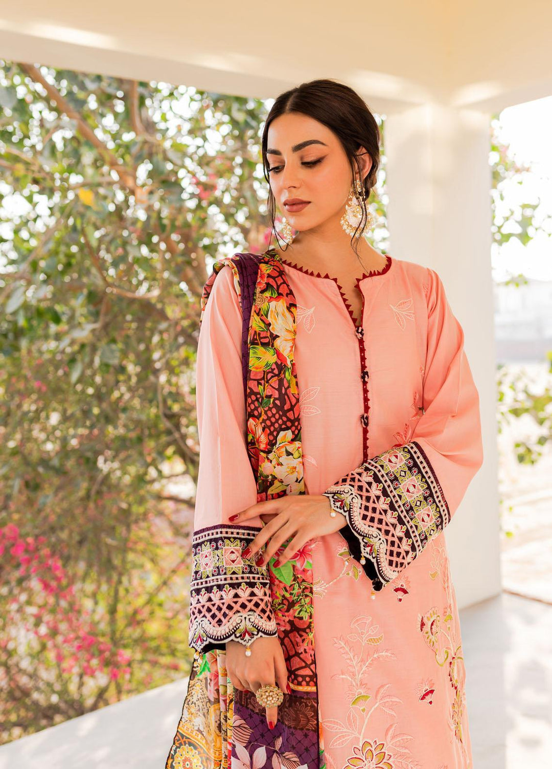 Naayas Embroidered Lawn Suits Unstitched 3 Piece NA23SL Pink Villa - Summer Collection