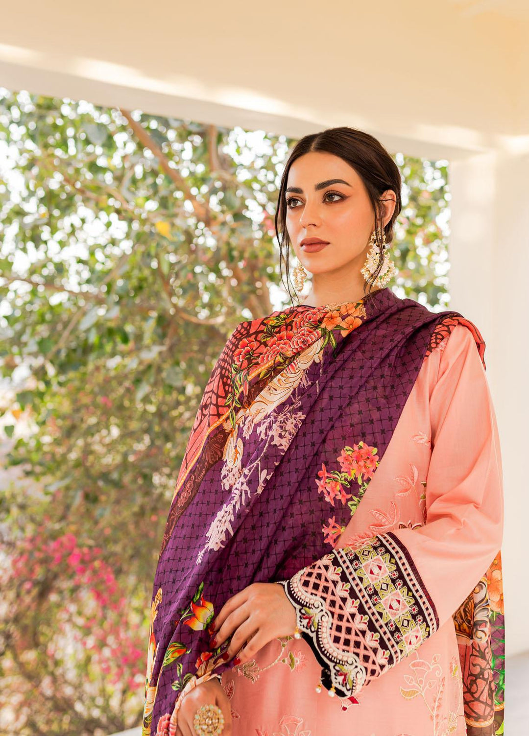 Naayas Embroidered Lawn Suits Unstitched 3 Piece NA23SL Pink Villa - Summer Collection