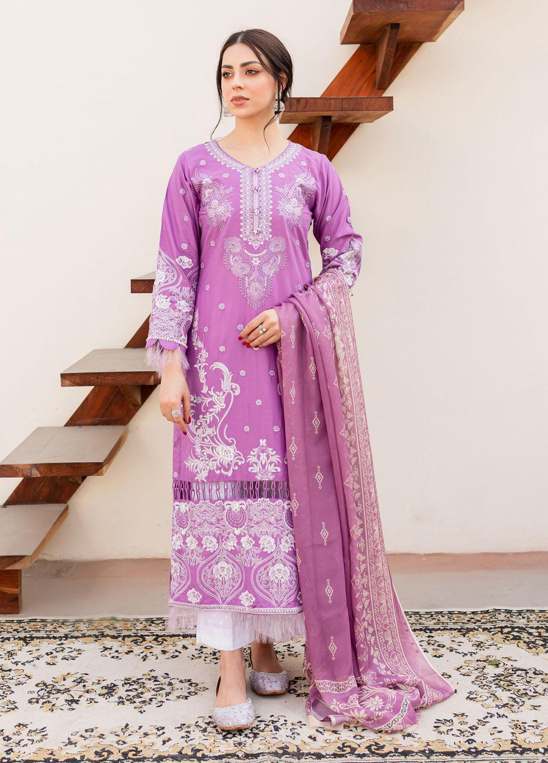 Naayas Embroidered Lawn Suits Unstitched 3 Piece NA23SL Lavender - Summer Collection