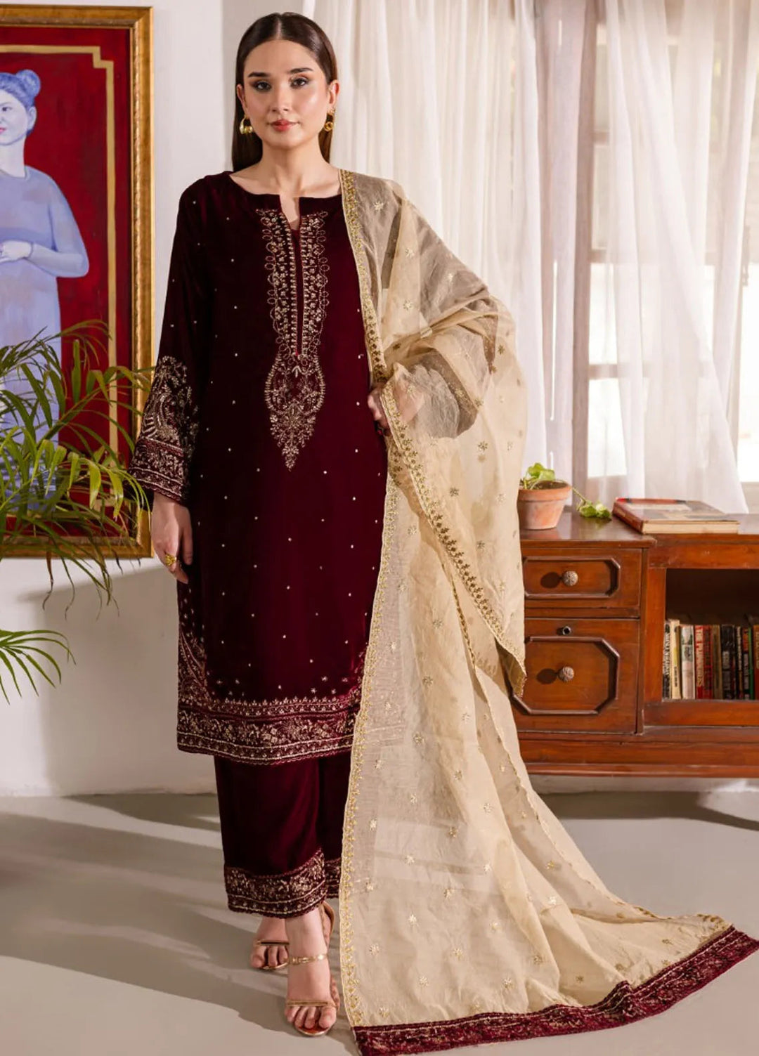 Naayas Luxury Pret Embroidered Velvet 3 Piece Suit Allure
