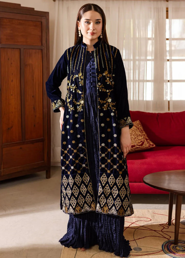 Naayas Luxury Pret Embroidered Velvet 3 Piece Suit Bluesia