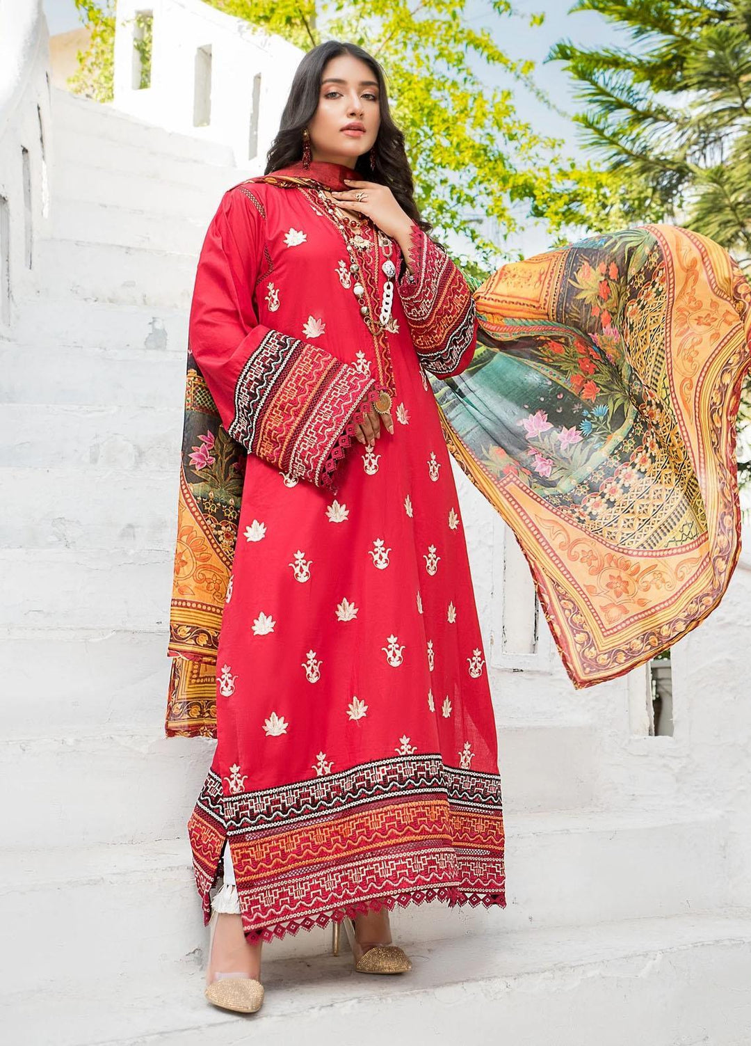 Naayas Luxury Pret  Lawn Shirt Fia Red