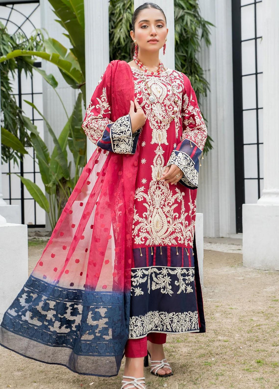 Naayas Luxury Pret  Lawn Shirt Bale Red