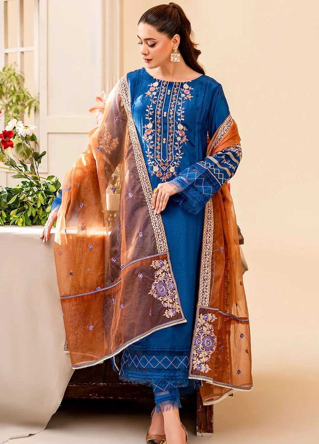 Naayas Pret Embroidered Silk 3 Piece Suit Feroza