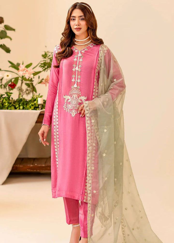 Naayas Pret Embroidered Silk 3 Piece Suit Moss Pink