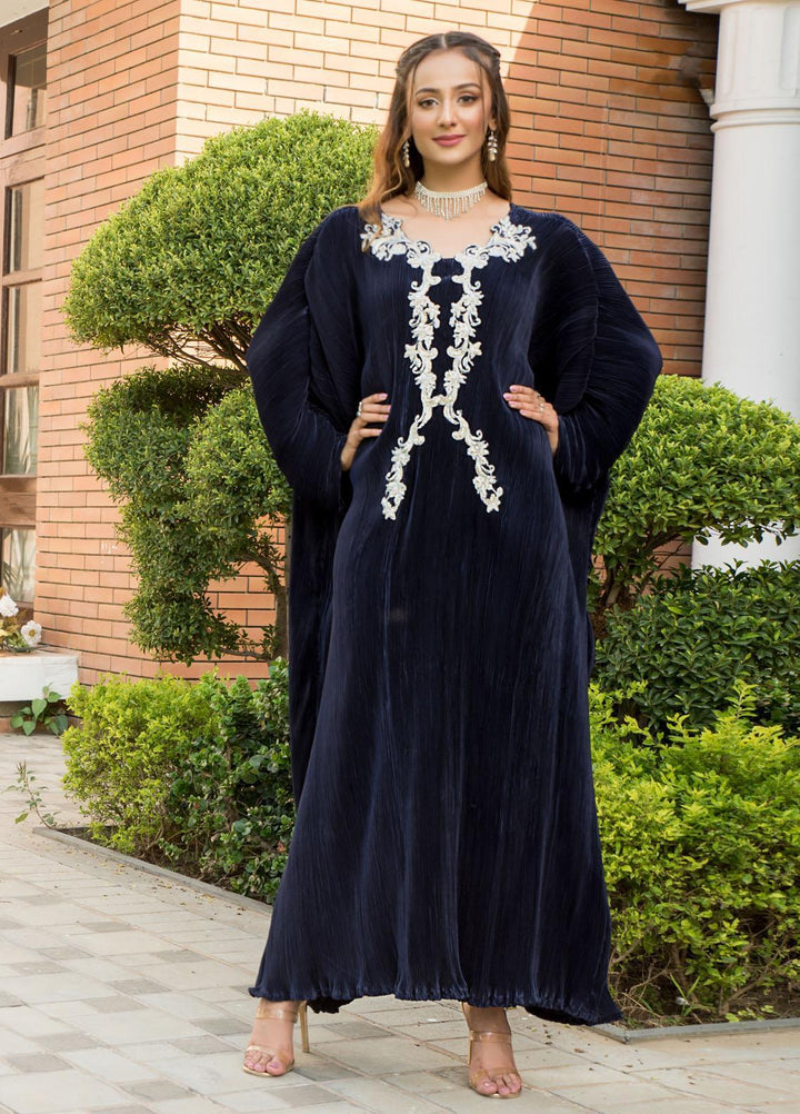 Naayas Luxury Pret  Silk Kaftan Pleated Blue