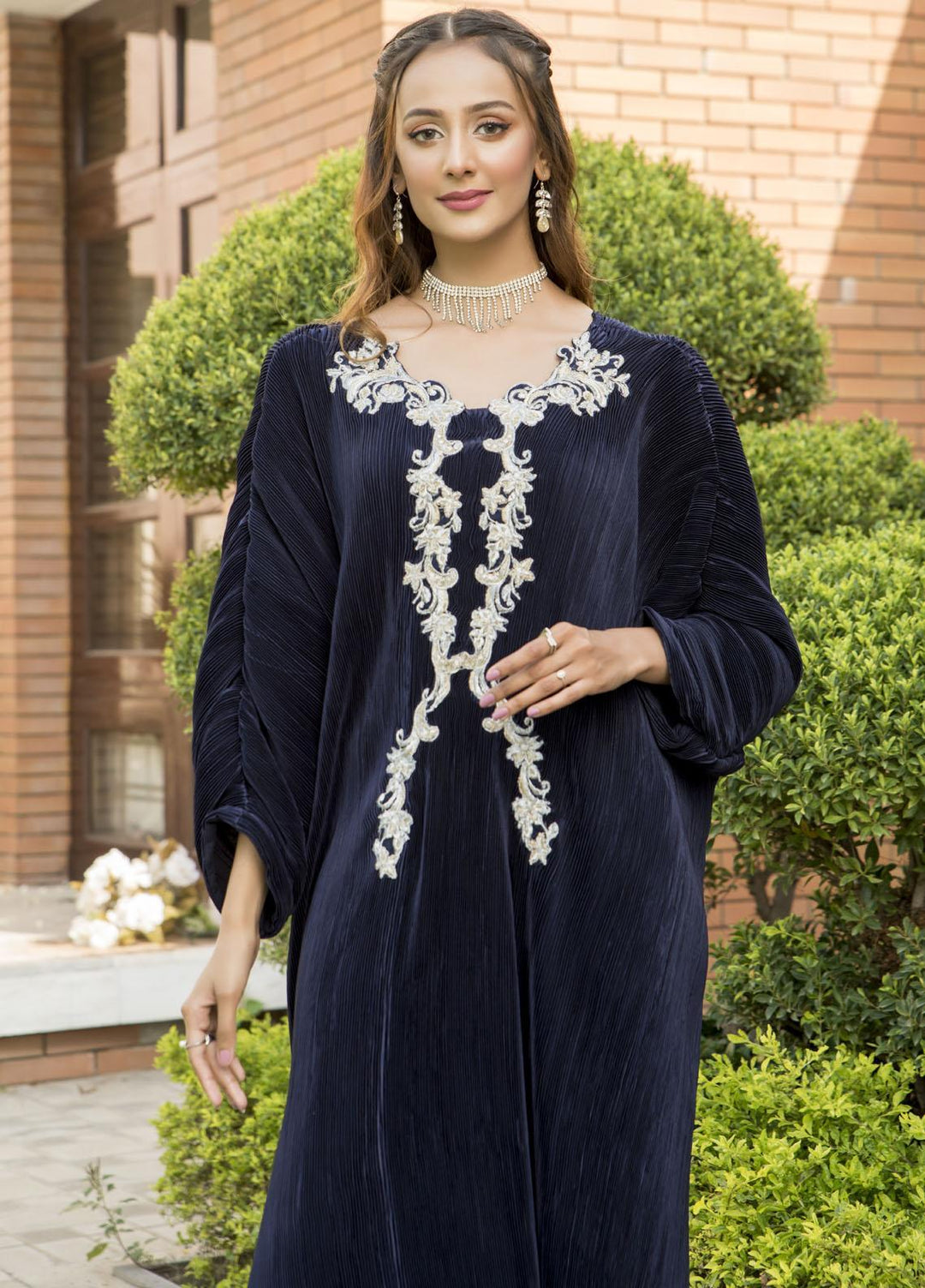 Naayas Luxury Pret  Silk Kaftan Pleated Blue