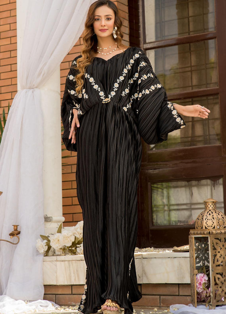 Naayas Luxury Pret  Silk Kaftan Pleated Black