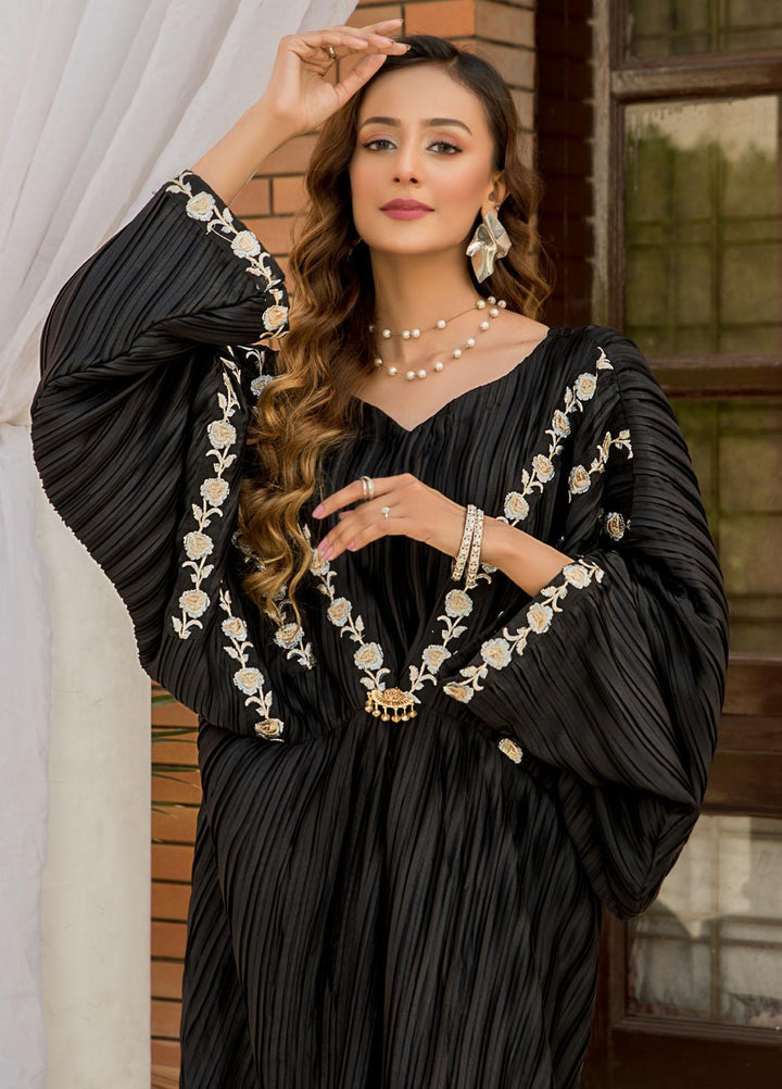 Naayas Luxury Pret  Silk Kaftan Pleated Black
