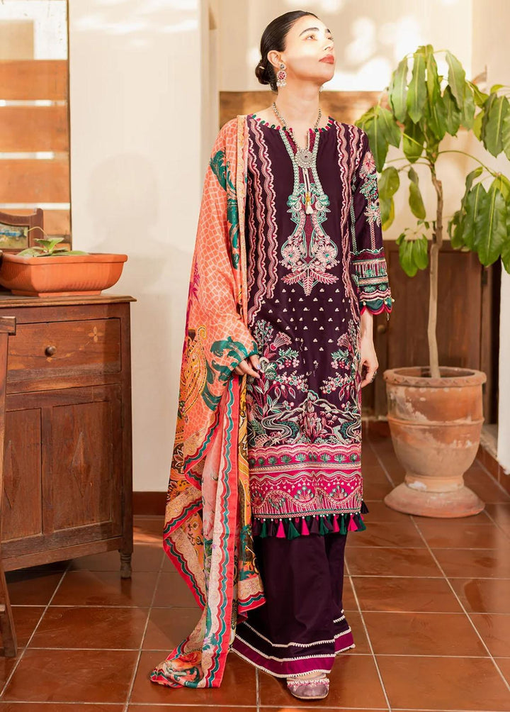 Naayas Embroidered Lawn Suits Unstitched 3 Piece NS23E Marakech Purple - Eid Collection