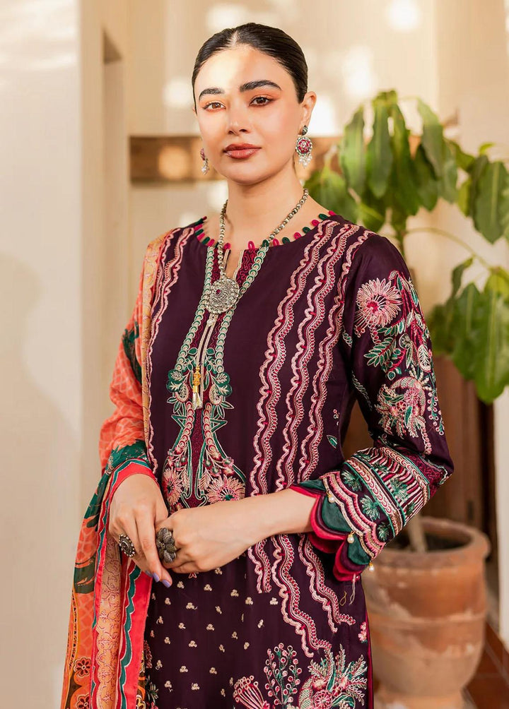 Naayas Embroidered Lawn Suits Unstitched 3 Piece NS23E Marakech Purple - Eid Collection