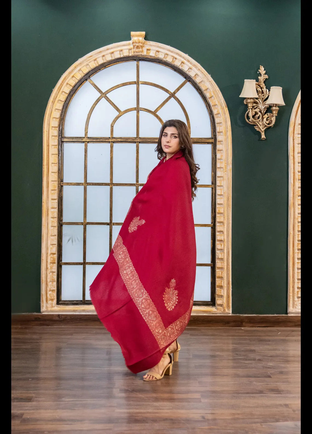 Naaz Couture Embroidered Shawl Maroon Pashmina Wool Hand-embroidered