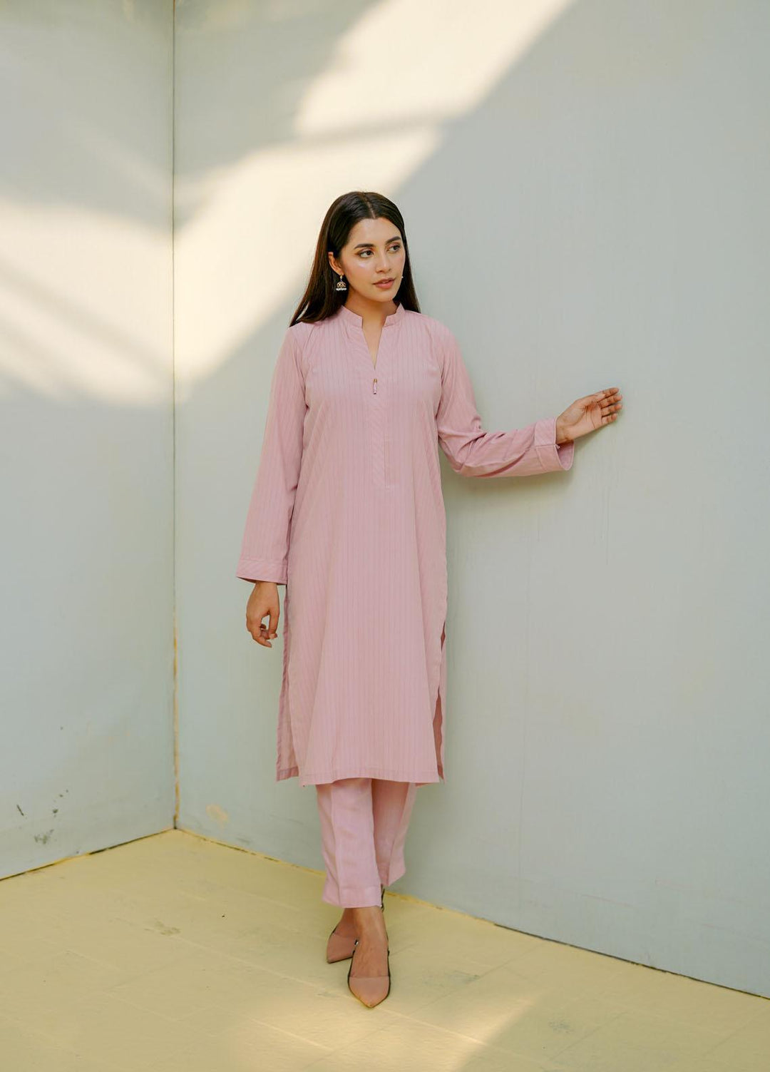 Naaz Couture Casual Pret  Linen 2 Piece Suit NC22WBE Rose Quartz