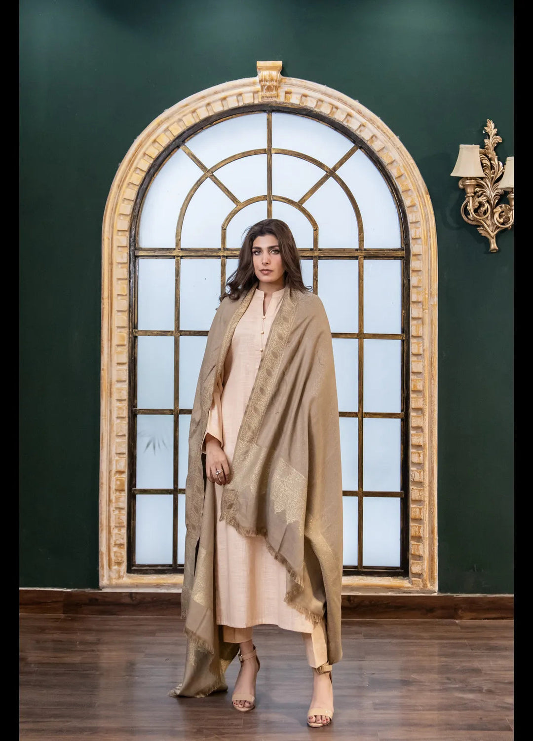Naaz Couture Fancy Shawl Beige Pashmina Wool Shawl
