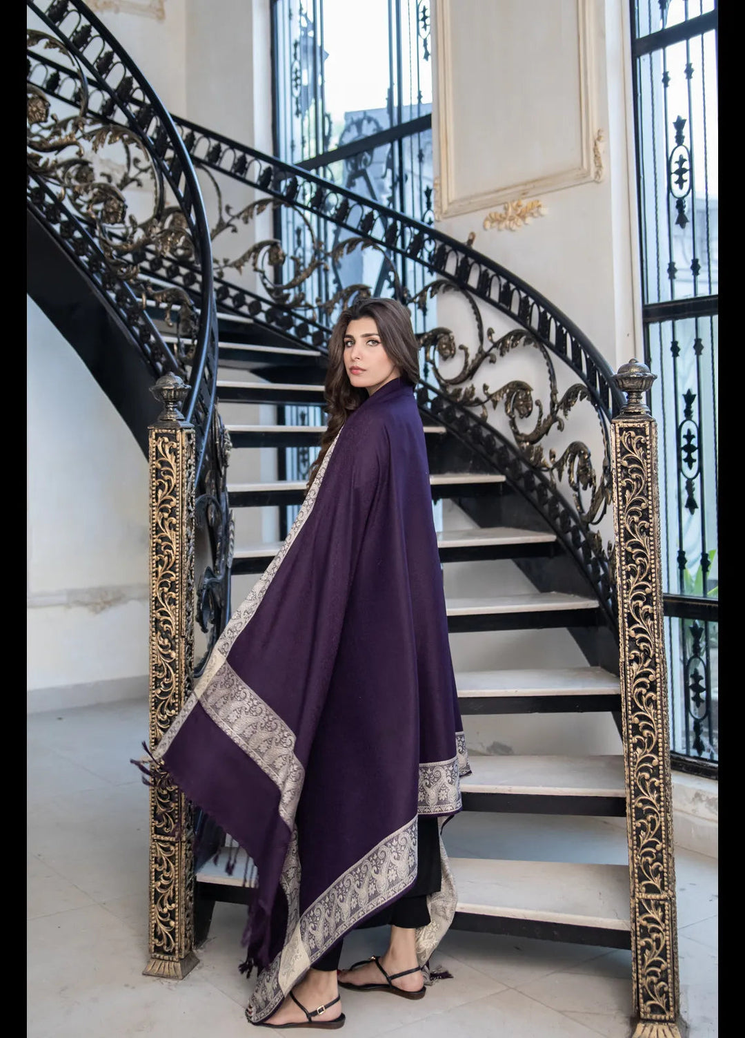 Naaz Couture Fancy Shawl Plum Wool Jacquard