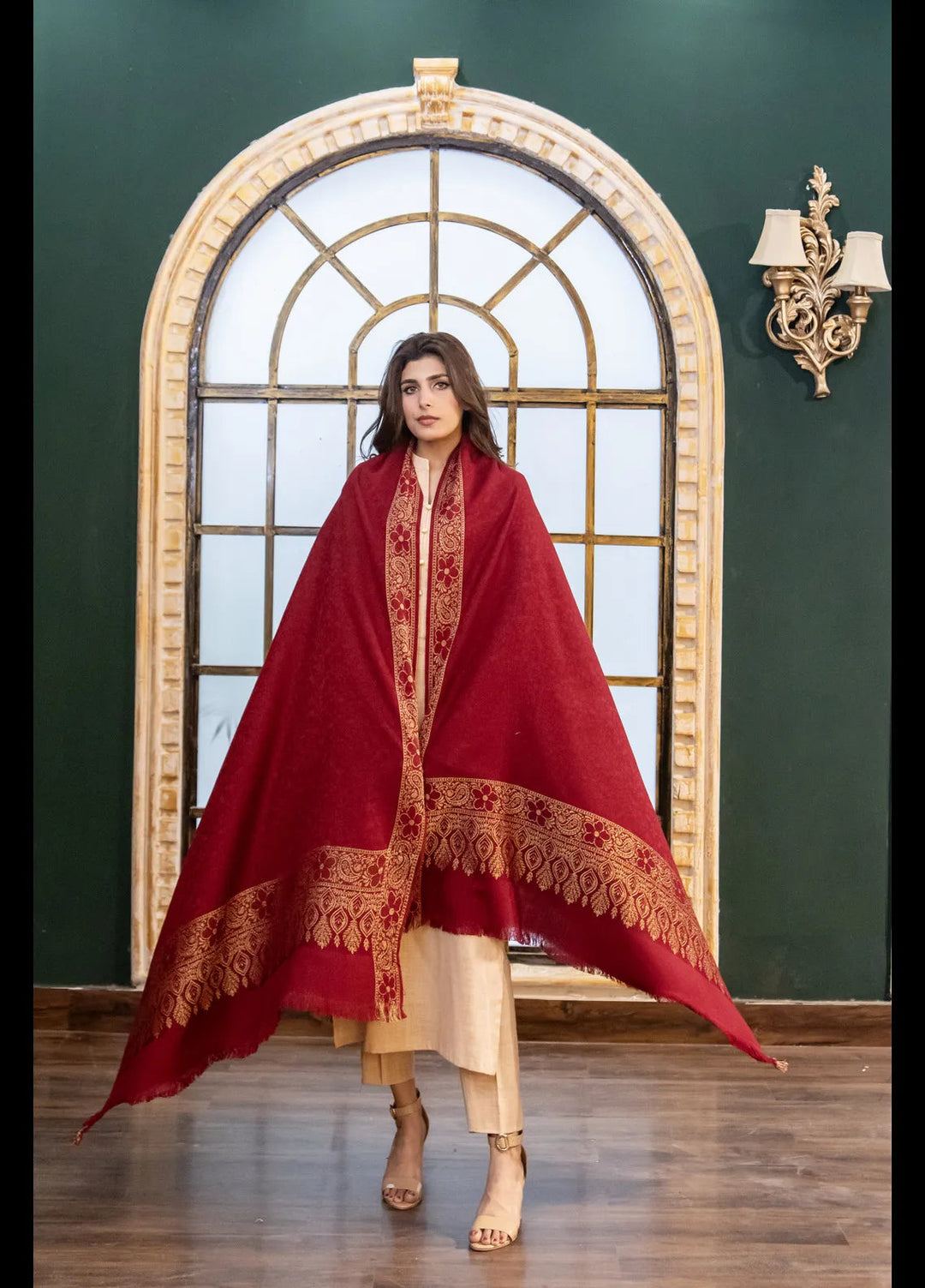Naaz Couture Fancy Shawl Red Pashmina Wool