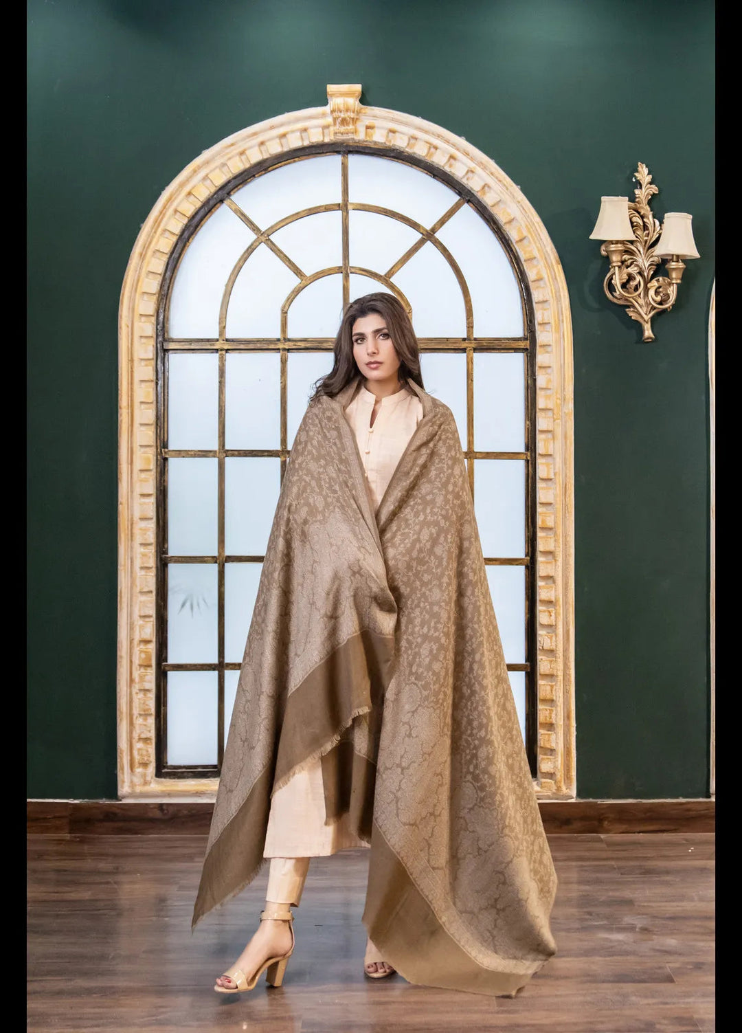 Naaz Couture Fancy Wool Shawl Beige Kashmiri Pashmina