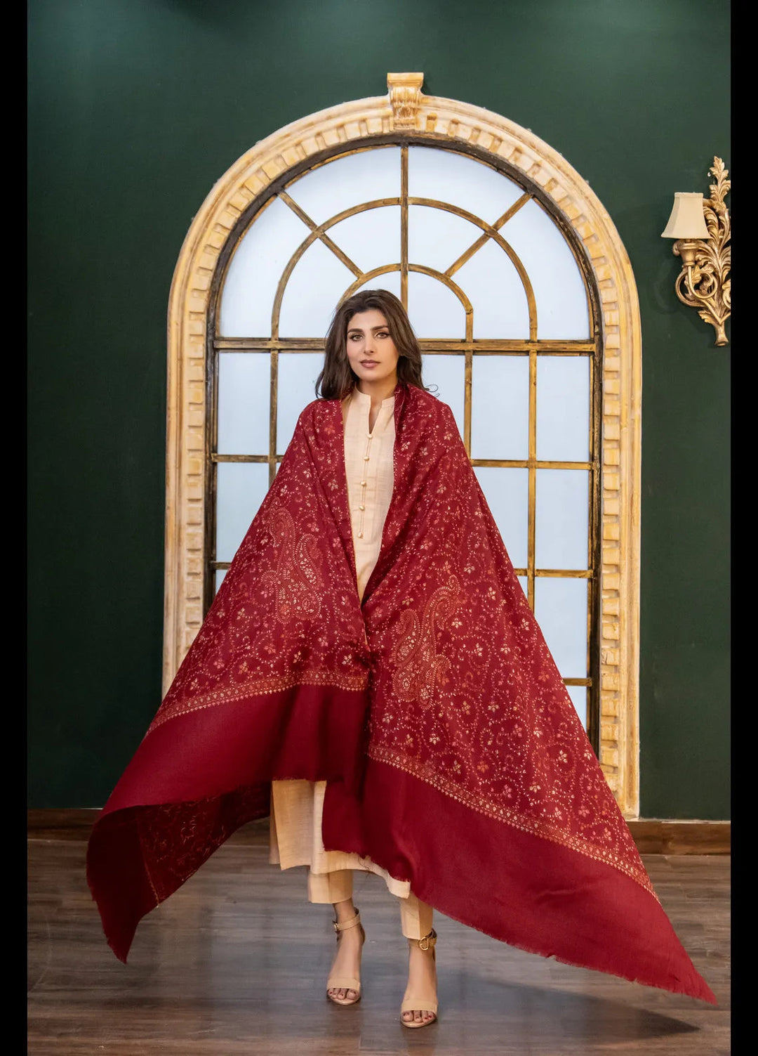 Naaz Couture Fancy Wool Shawl Maroon Indian