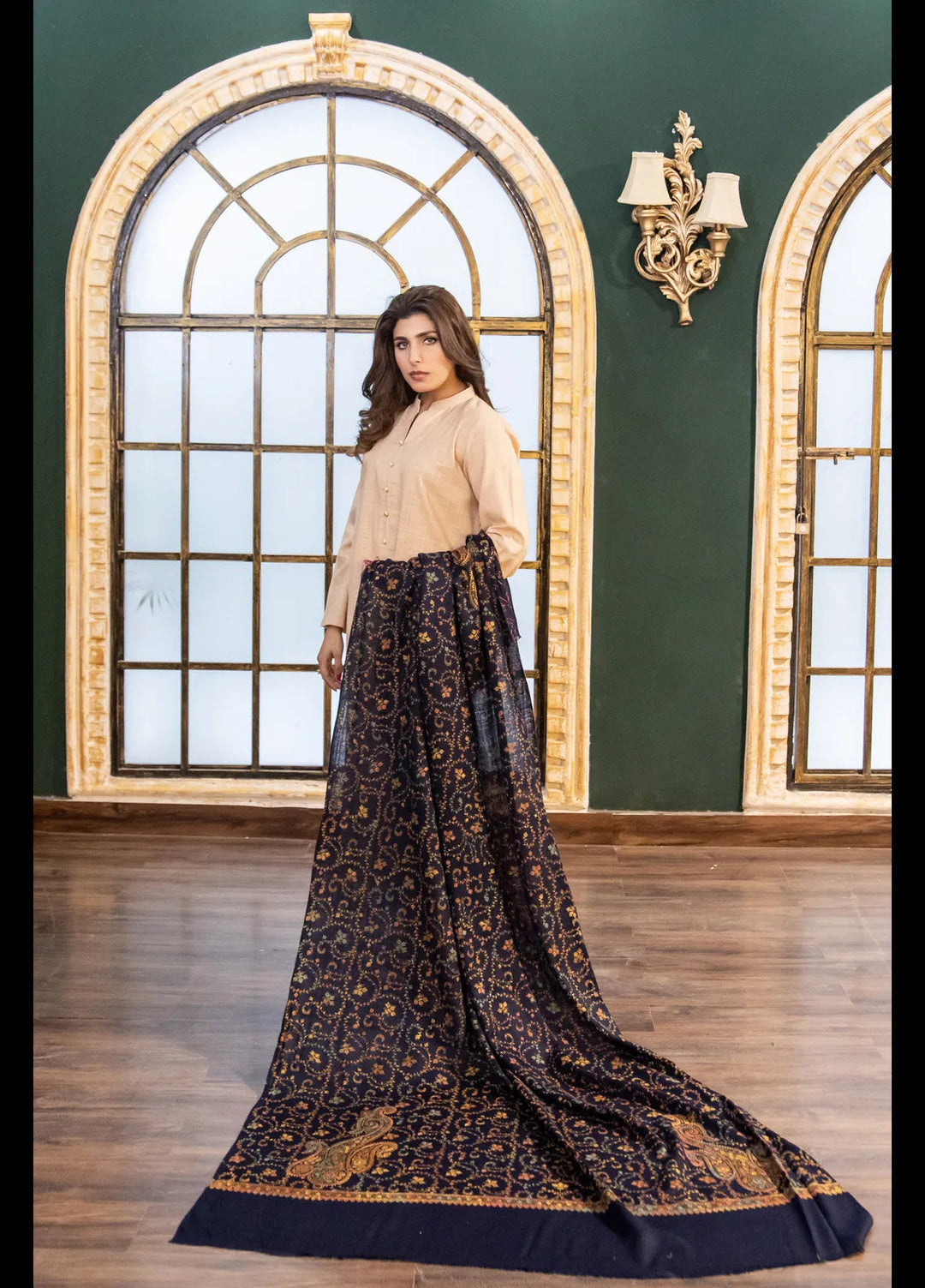 Naaz Couture Fancy Wool Shawl Navy Blue Indian