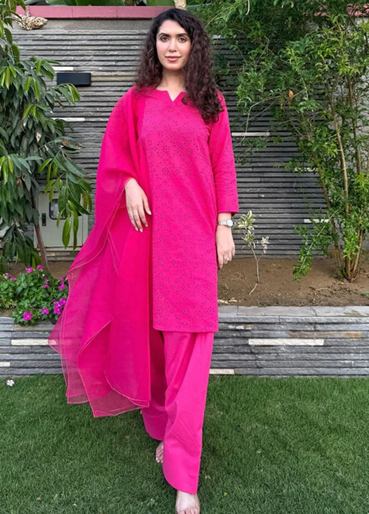 Naaz Couture Pret Embroidered Lawn 3 Piece Suit Farshi Chikankari-Fuscia Pink