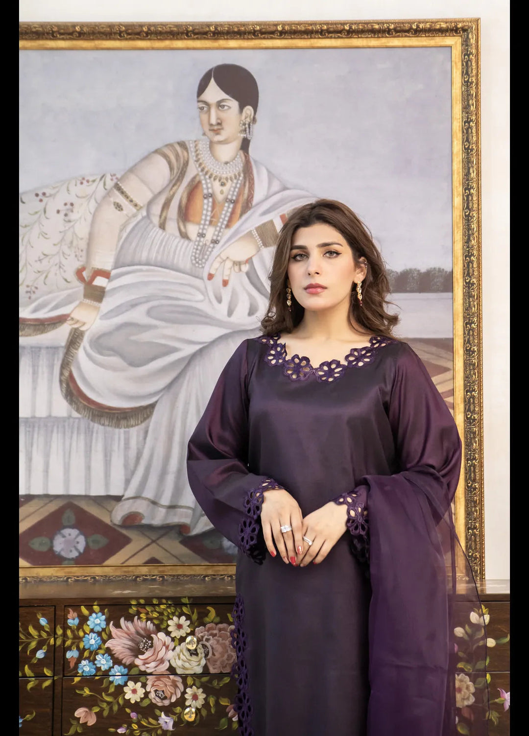 Naaz Couture Pret Embroidered Raw Silk 3 Piece Suit Dark Plum