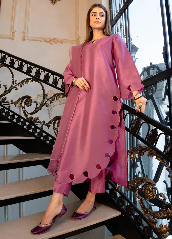 Naaz Couture Pret Embroidered Raw Silk 3 Piece Suit Hot Pink