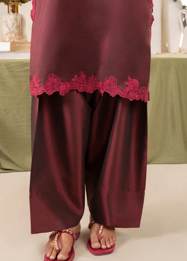 Naaz Couture Pret Embroidered Silk 3 Piece Suit Farshi-Dark Maroon