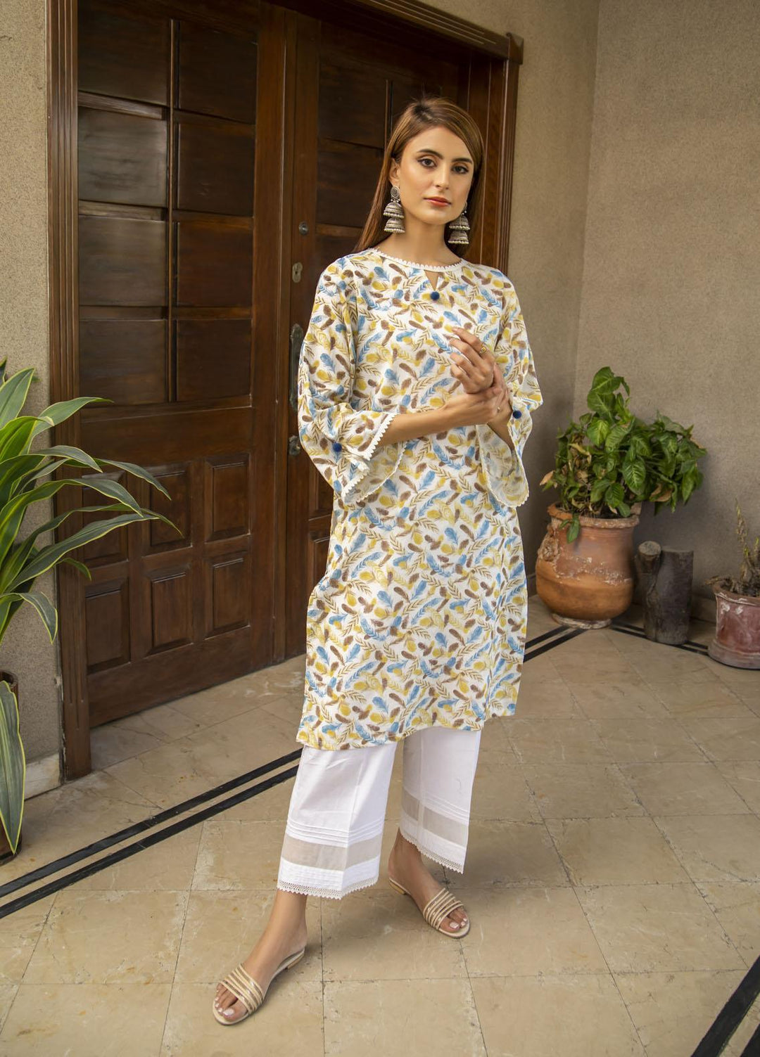 Naaz Couture Casual Pret  Lawn Shirt NC23FP Yellowish Blue