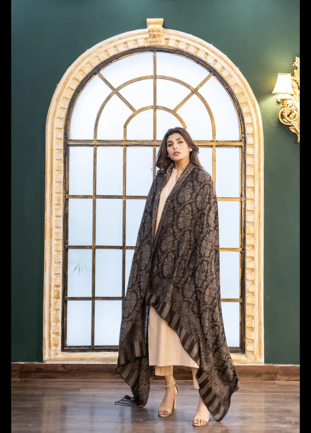 Naaz Couture Printed Wool Shawl Black Print Pashmina
