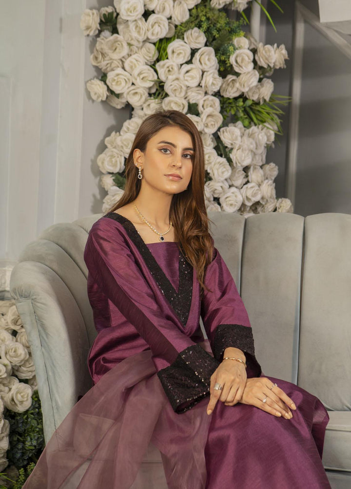 Naaz Couture Pret Embroidered Raw Silk 3 Piece Suit Plum