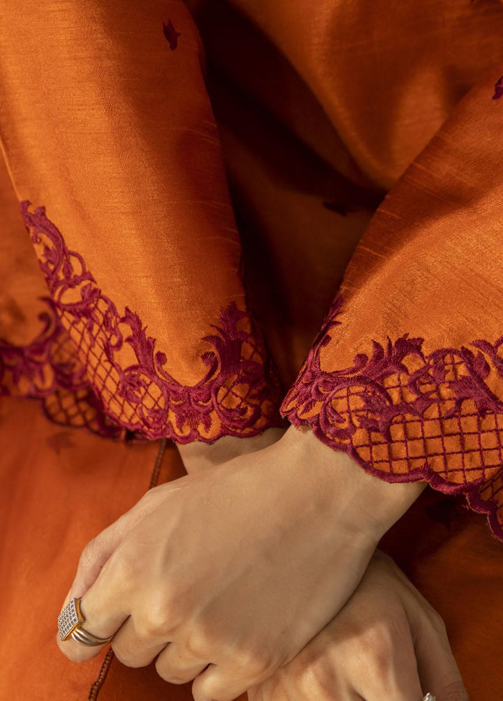 Naaz Couture Pret Embroidered Raw Silk 3 Piece Suit Rust