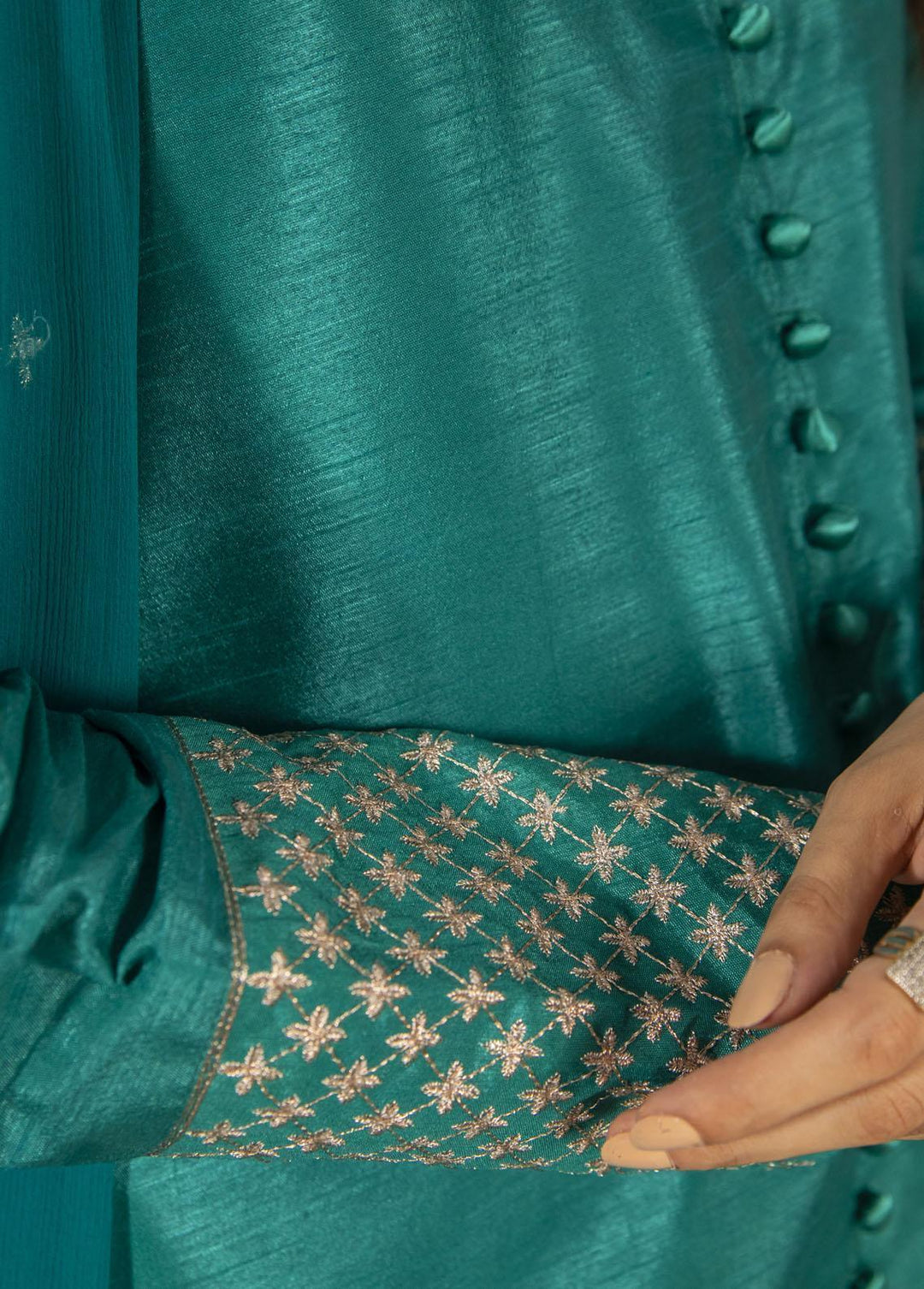 Naaz Couture Pret Embroidered Raw Silk 3 Piece Suit Sea Green