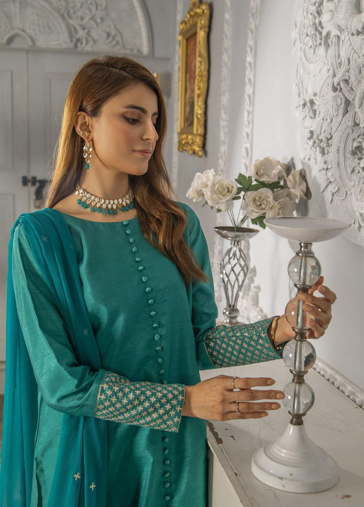 Naaz Couture Pret Embroidered Raw Silk 3 Piece Suit Sea Green