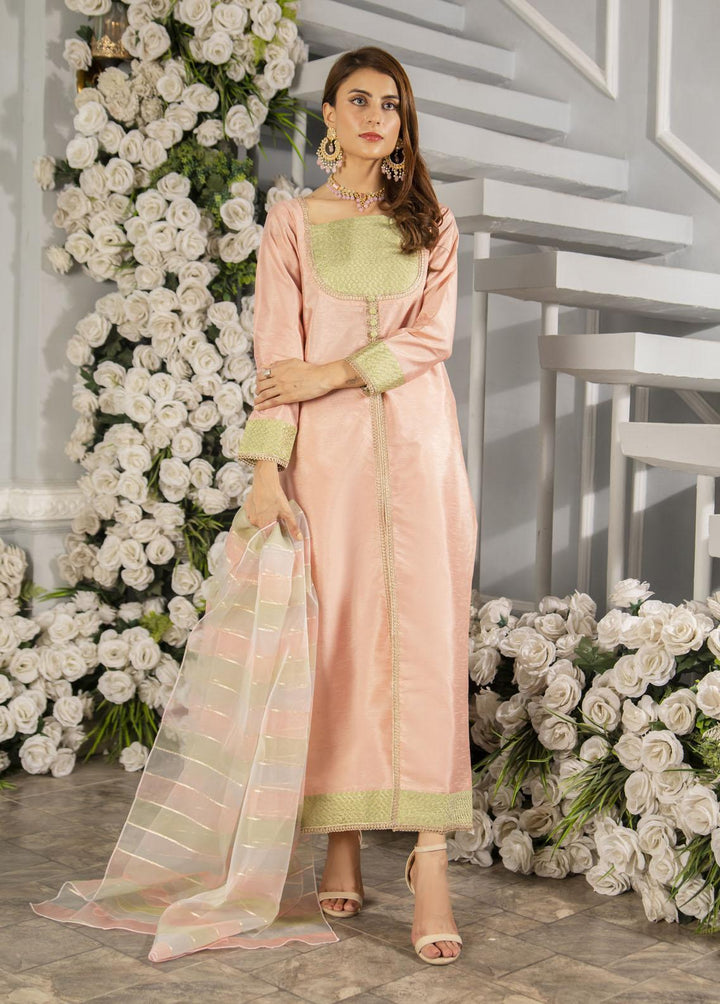 Naaz Couture Pret Embroidered Raw Silk 3 Piece Suit Tea Pink