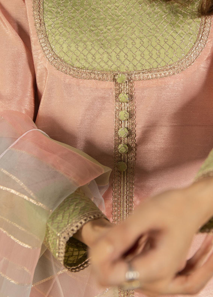 Naaz Couture Pret Embroidered Raw Silk 3 Piece Suit Tea Pink