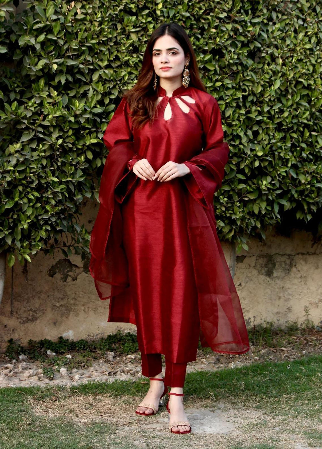 Naaz Couture Luxury Pret  Raw Silk 3 Piece Suit NC23SF Maroon
