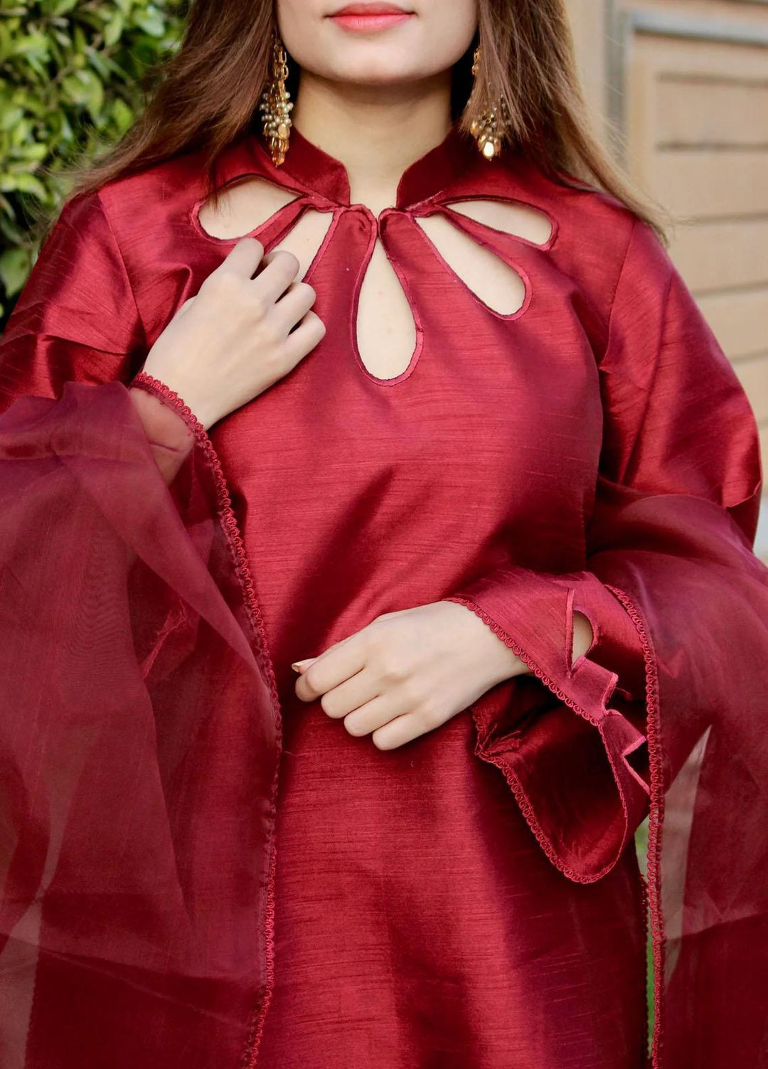 Naaz Couture Luxury Pret  Raw Silk 3 Piece Suit NC23SF Maroon