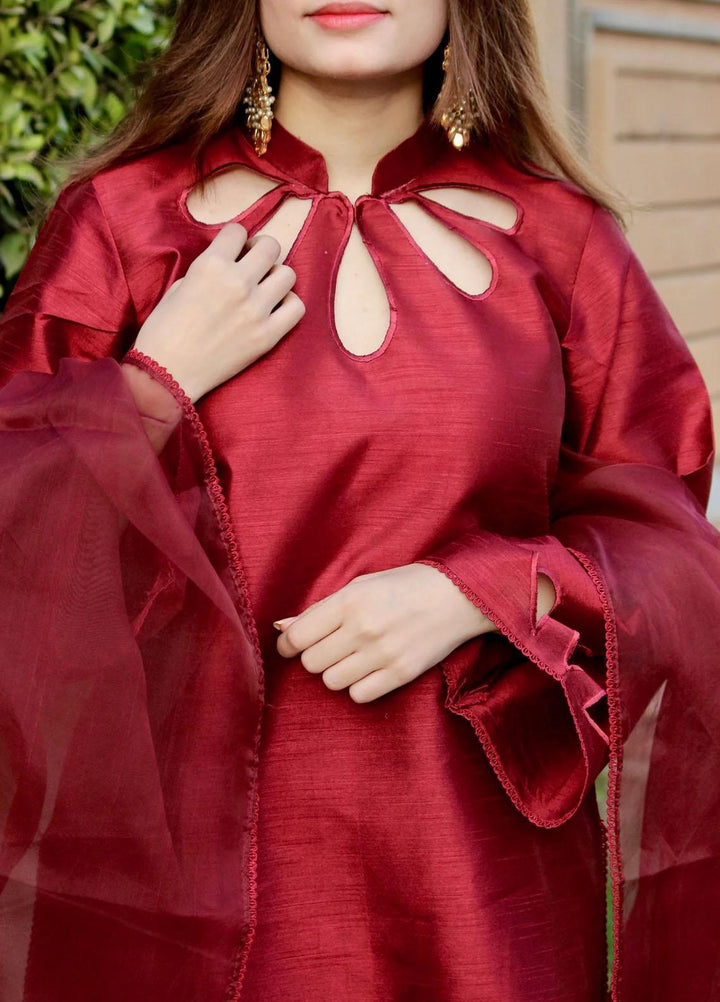 Naaz Couture Luxury Pret  Raw Silk 3 Piece Suit NC23SF Maroon