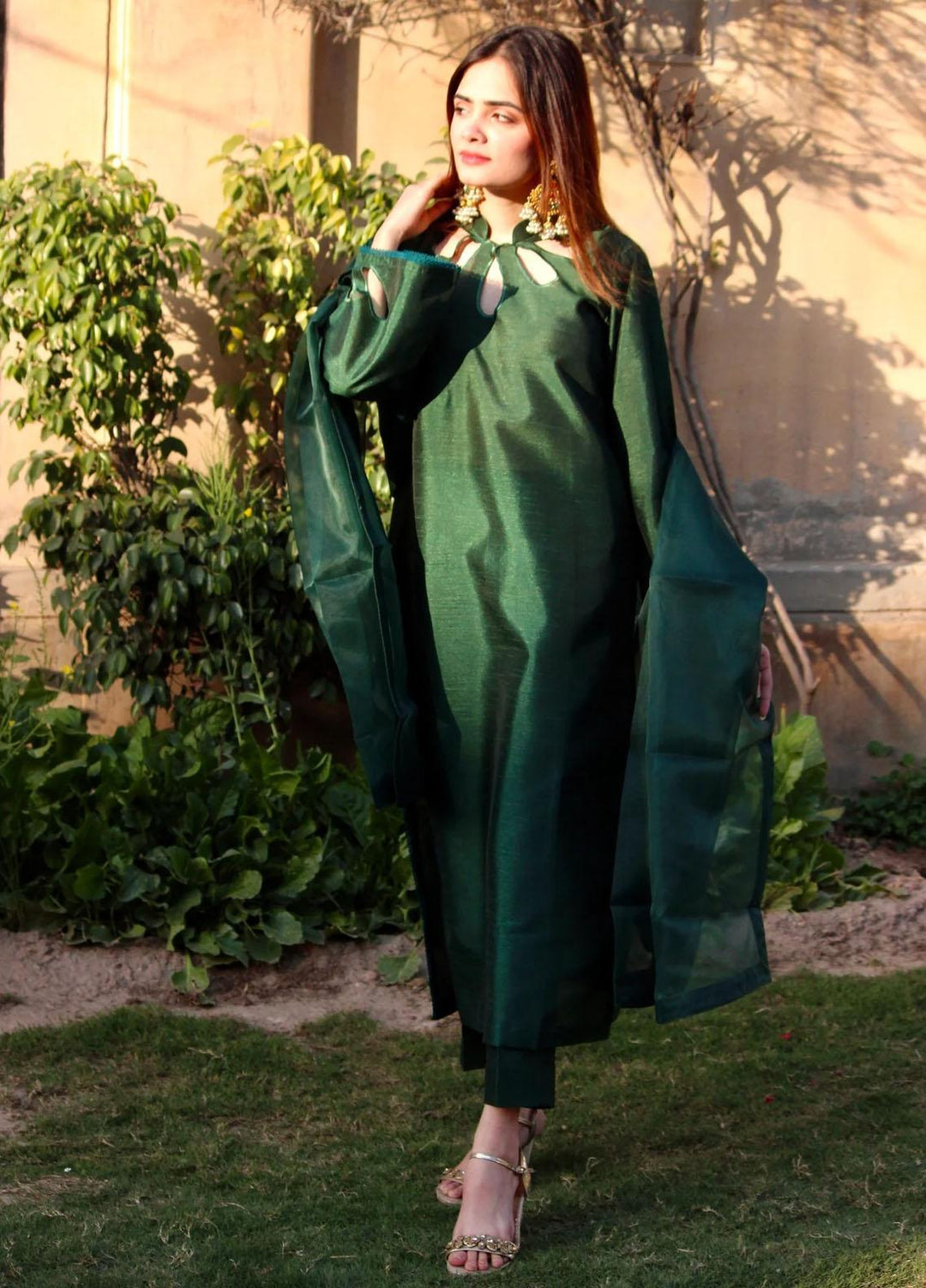 Naaz Couture Luxury Pret  Raw Silk 3 Piece Suit NC23SF Bottle Green
