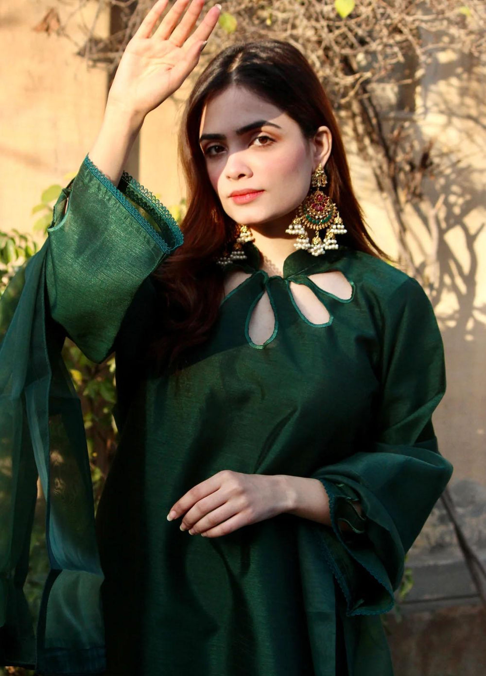 Naaz Couture Luxury Pret  Raw Silk 3 Piece Suit NC23SF Bottle Green